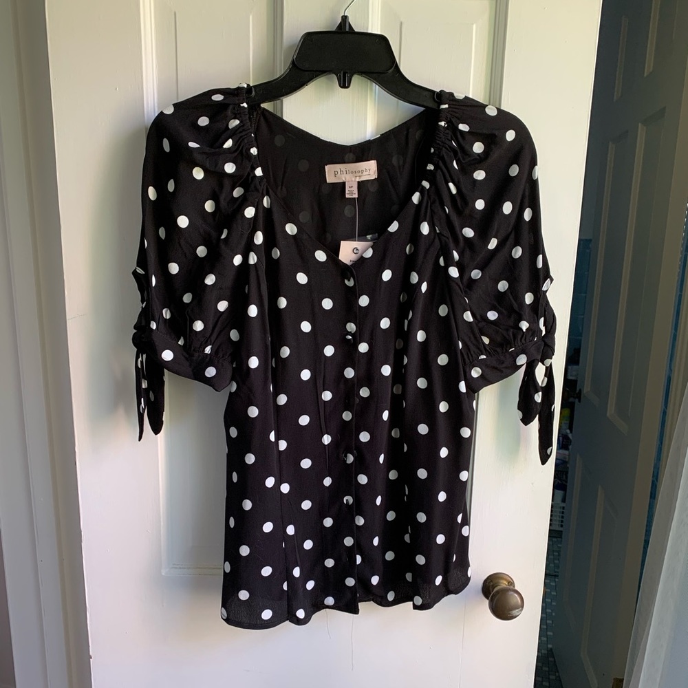 Philosophy Blouse - Black with White Polka Dots
